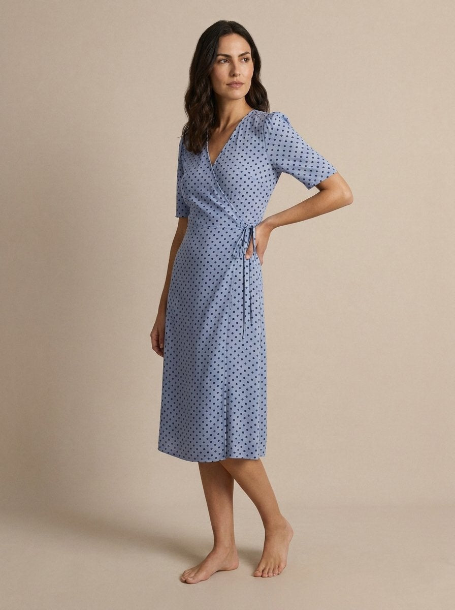 Elinor Polka Dot Midi Wrap Dress - front