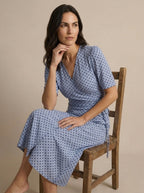 Elinor Polka Dot Midi Wrap Dress - seated