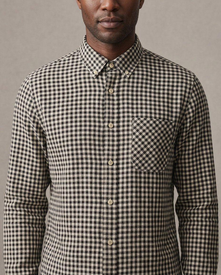 Elric Gingham Organic Cotton-Linen Shirt collar detail