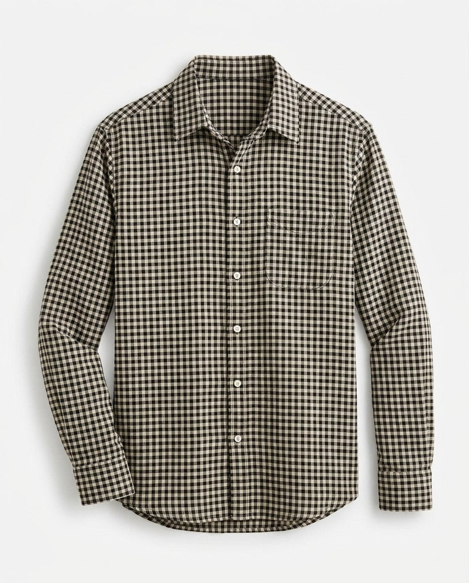 Elric Gingham Organic Cotton-Linen Shirt product only