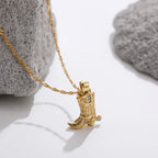 Elsie cowboy boot pendant necklace in stainless steel