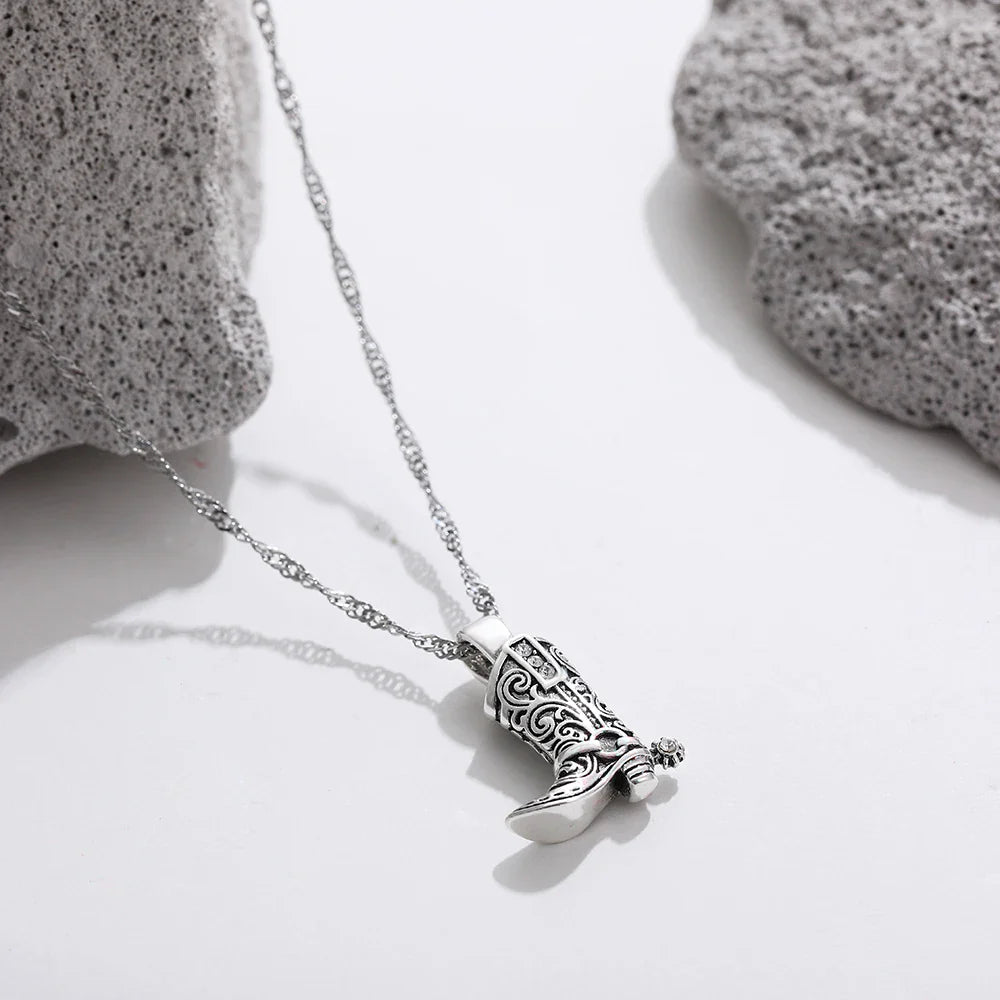 Elsie cowboy boot pendant necklace in stainless steel, image 2