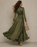 Elvena olive green wrap maxi dress with a waist tie, image 4