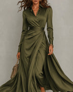 Elvena olive green wrap maxi dress with a waist tie, image 5