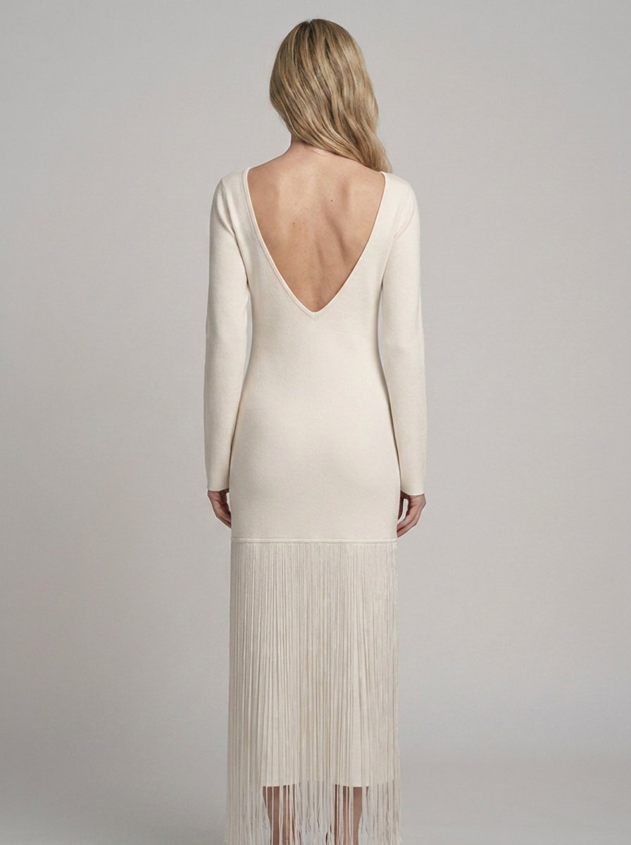 Eulalie Off-White Fringed Cocktail Dress - back