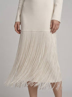Eulalie Off-White Fringed Cocktail Dress - fringe detail