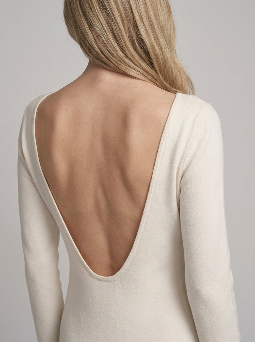 Eulalie Off-White Fringed Cocktail Dress - back neckline detail