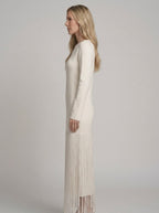 Eulalie Off-White Fringed Cocktail Dress - side profile