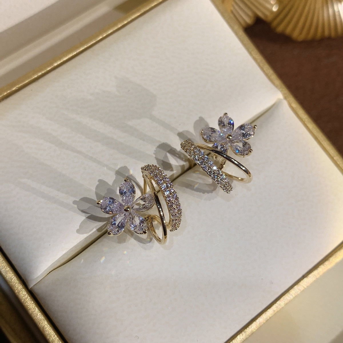 Florelle zirconia flower stud earrings in gold-tone, image 2
