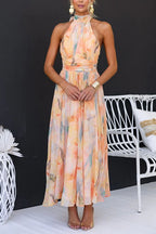 Florence halter neck maxi dress with a watercolour print