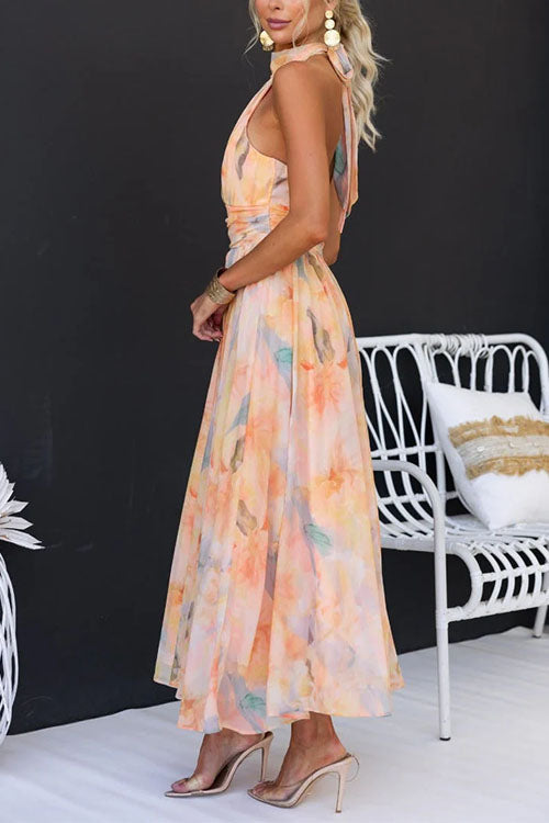 Florence halter neck maxi dress with a watercolour print, image 5
