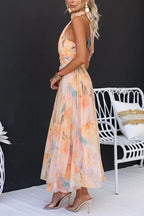 Florence halter neck maxi dress with a watercolour print, image 5