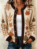 Henrietta long cardigan with plaid sleeve panels