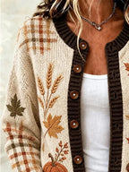 Henrietta long cardigan with plaid sleeve panels, image 3