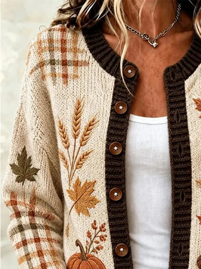 Henrietta long cardigan with plaid sleeve panels, image 3
