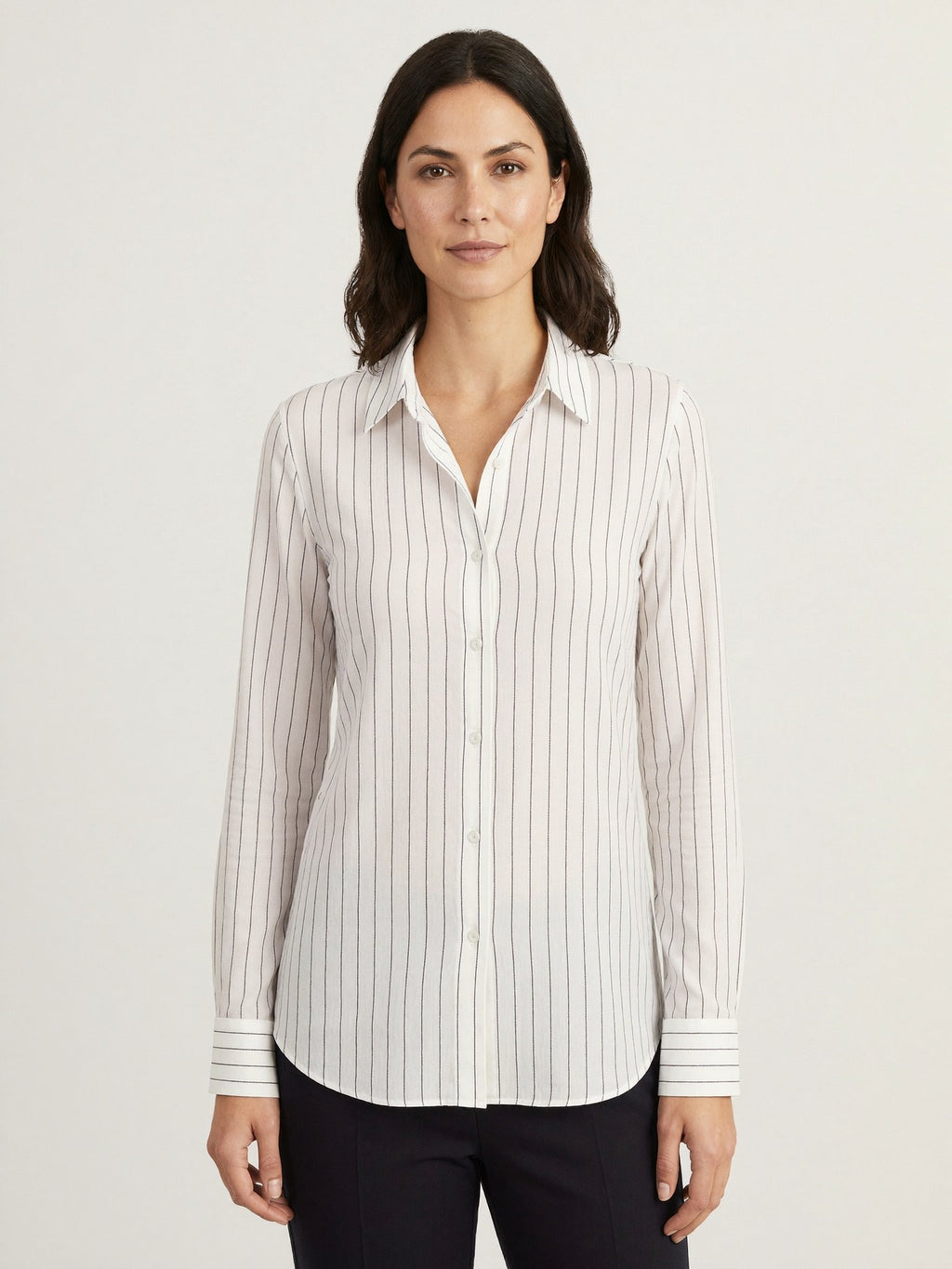 Imogen silk striped shirt collar detail