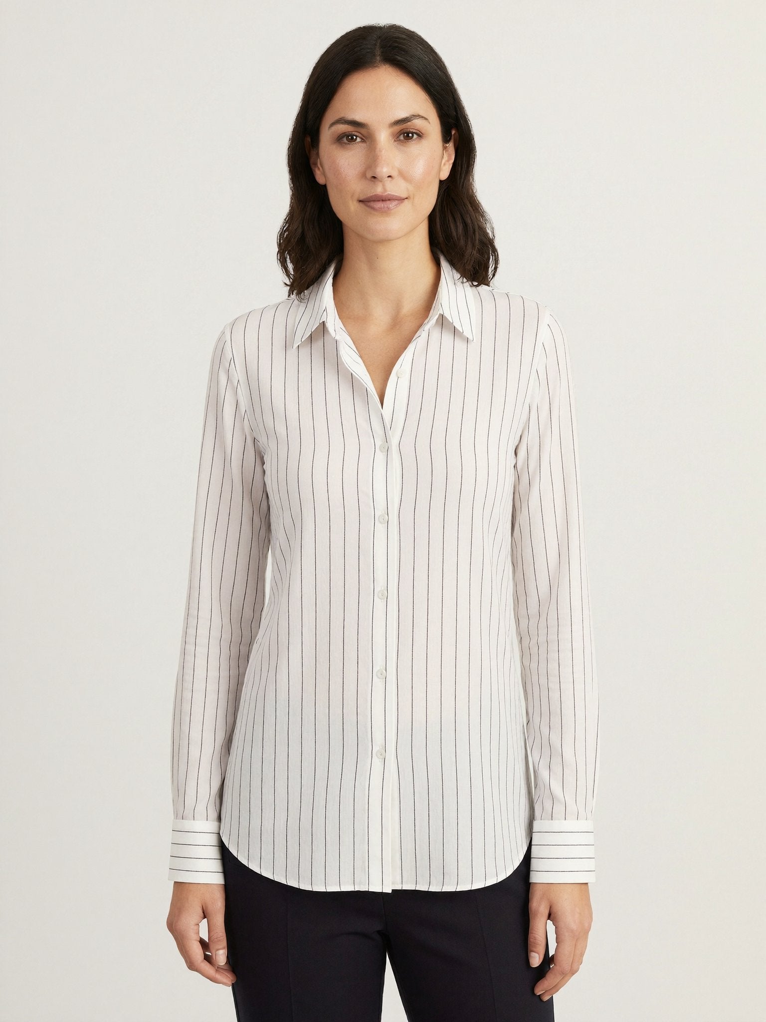 Imogen silk striped shirt collar detail
