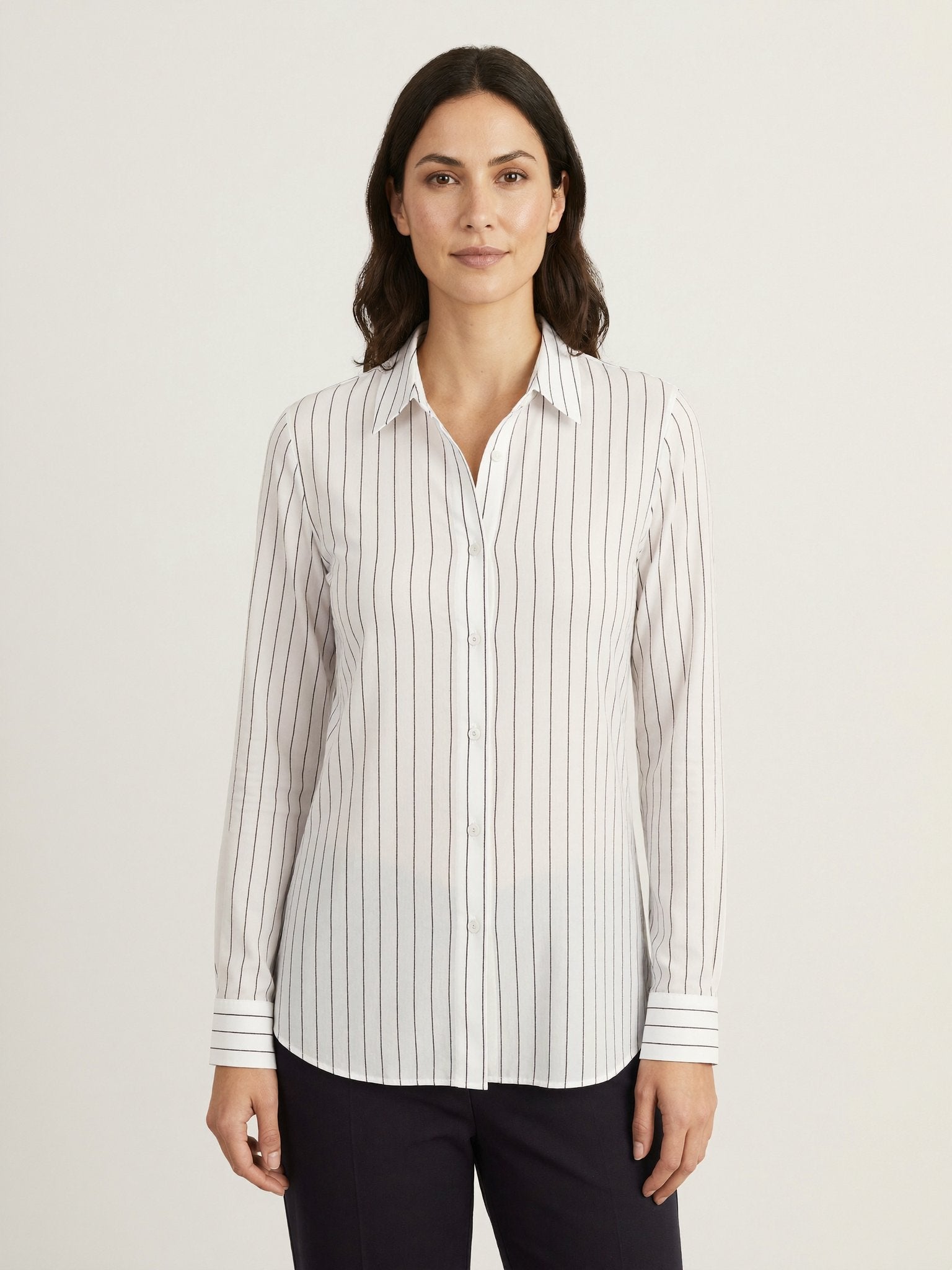 Imogen silk striped shirt 3/4 view