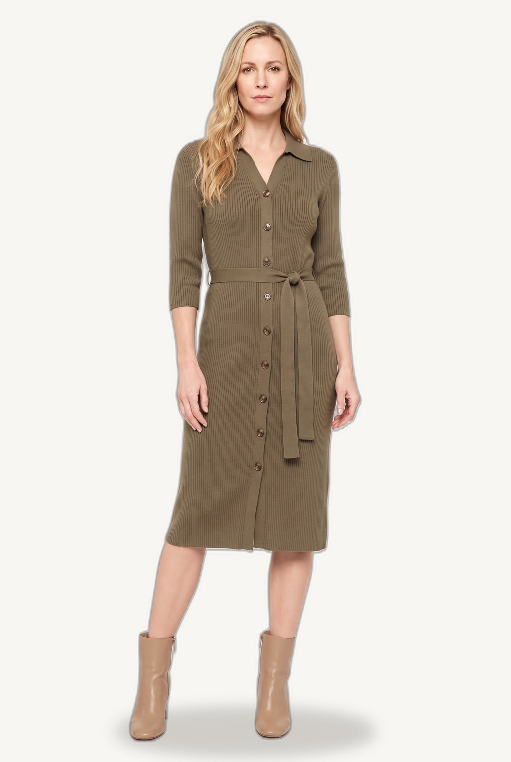 Isaline Button Dress Khaki