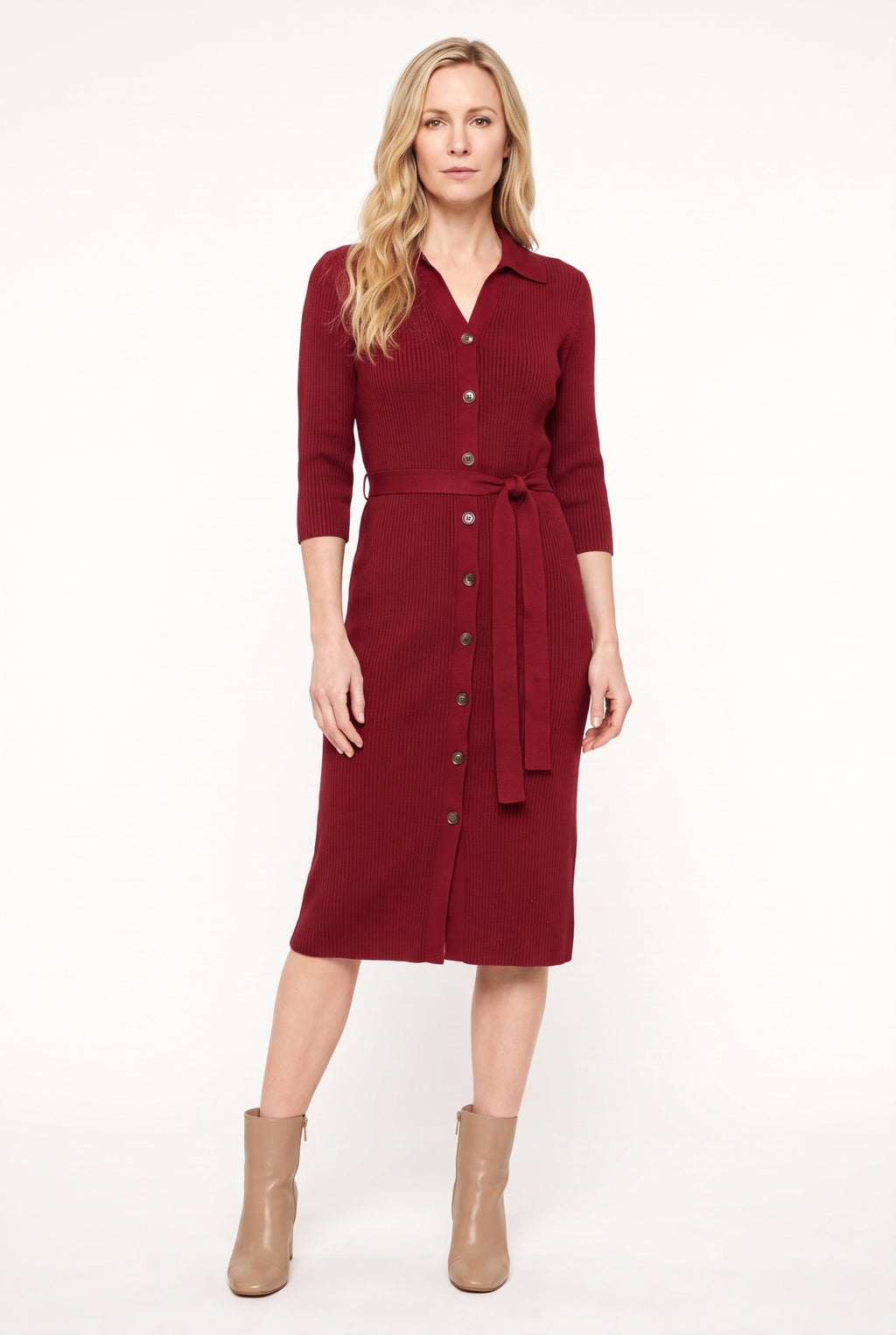 Isaline Button Dress Red