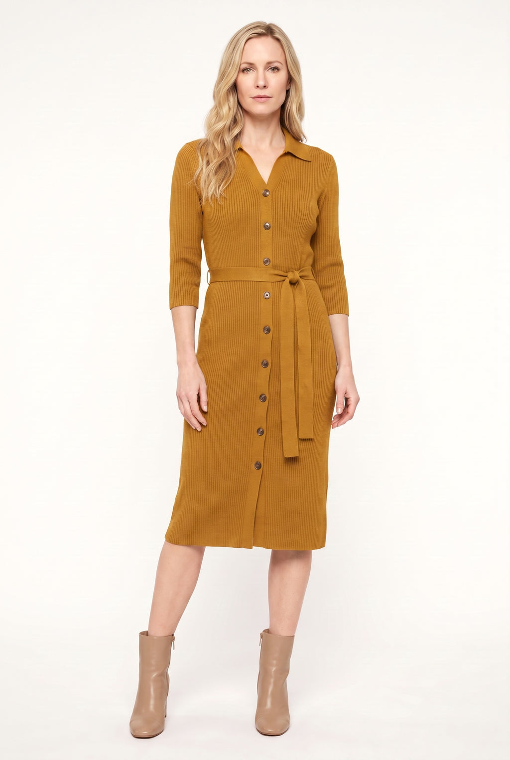 Isaline Button Dress Earth Yellow
