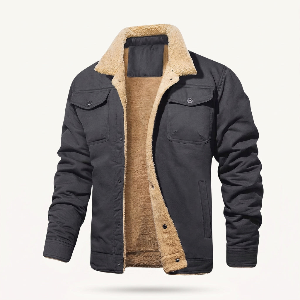 Joel sherpa utility jacket charcoal front