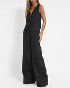 Jorien two piece set with a sleeveless waistcoat and wide-leg trousers in black