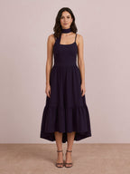 Juno Navy Midi Dress back view