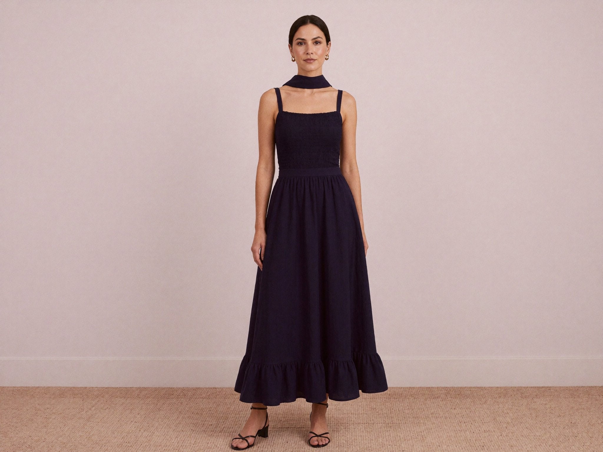 Juno Navy Midi Dress detail