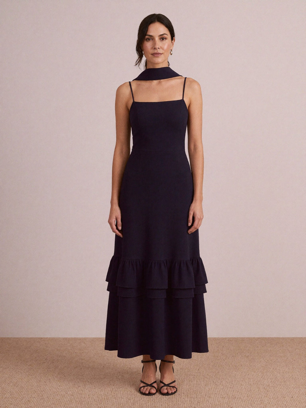 Juno Navy Midi Dress front view