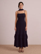 Juno Navy Midi Dress front view