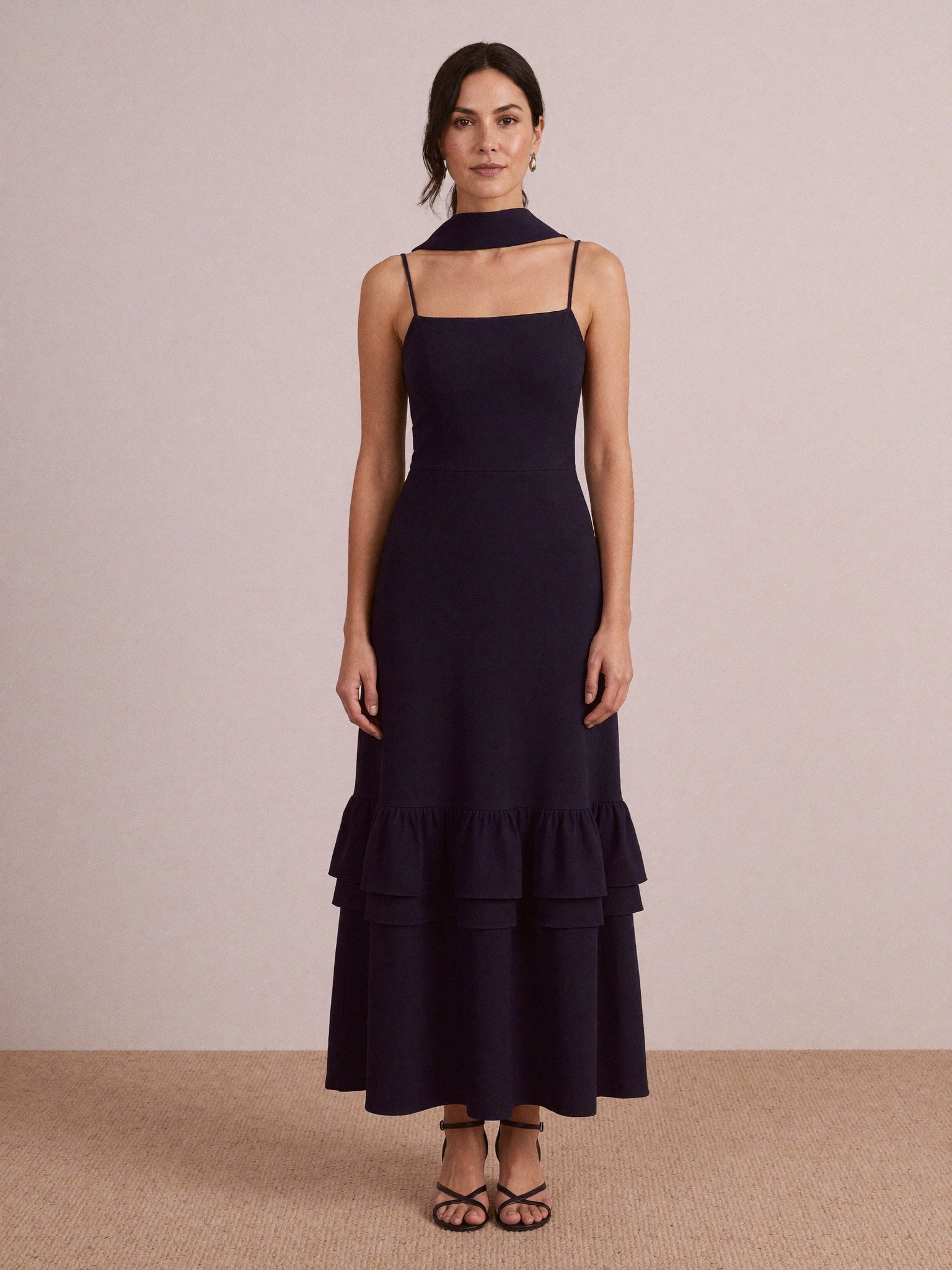 Juno Navy Midi Dress front view