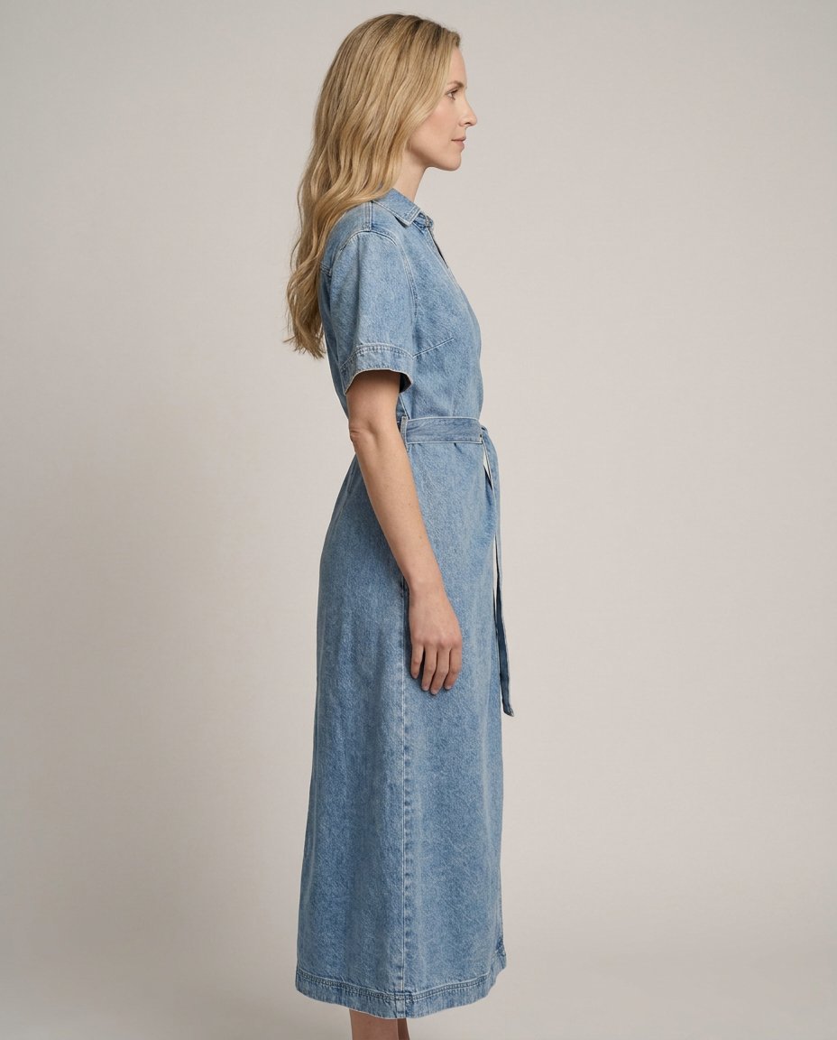 Kendall Denim Wrap Midi Dress Short Sleeve 100% Cotton 2