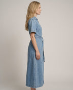 Kendall Denim Wrap Midi Dress Short Sleeve 100% Cotton 2