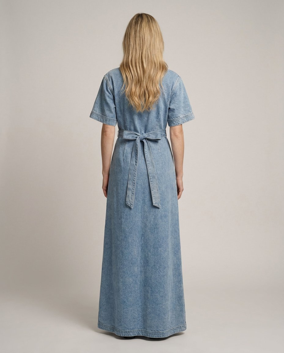 Kendall Denim Wrap Midi Dress Short Sleeve 100% Cotton 3