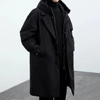 Kenson hooded long overcoat in black