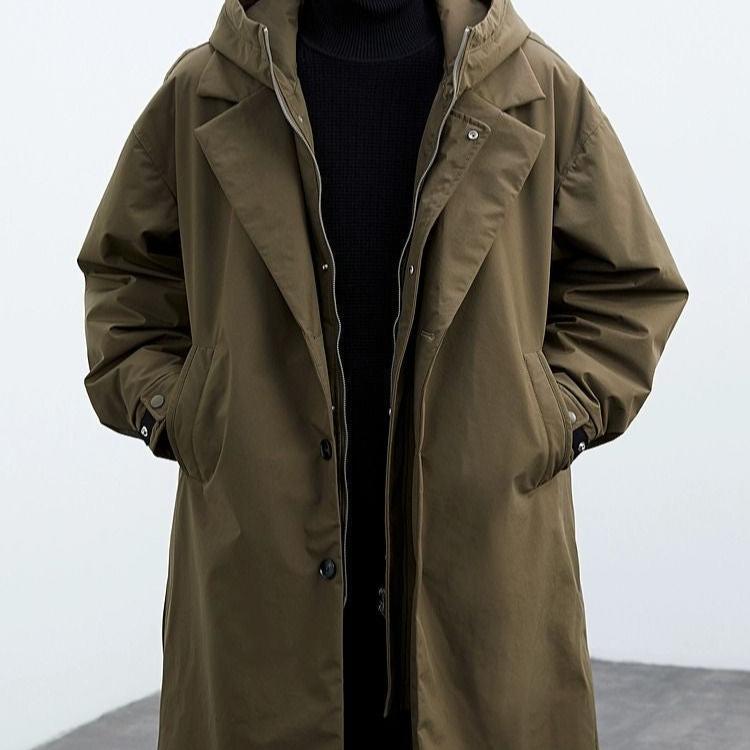Kenson hooded long overcoat, back view