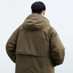 Kenson hooded long overcoat, side view