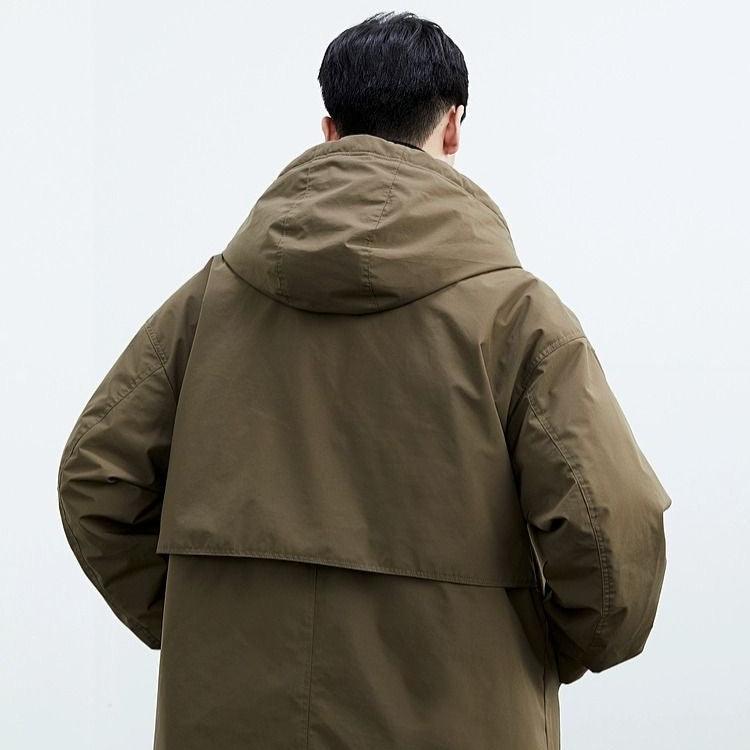 Kenson hooded long overcoat, side view