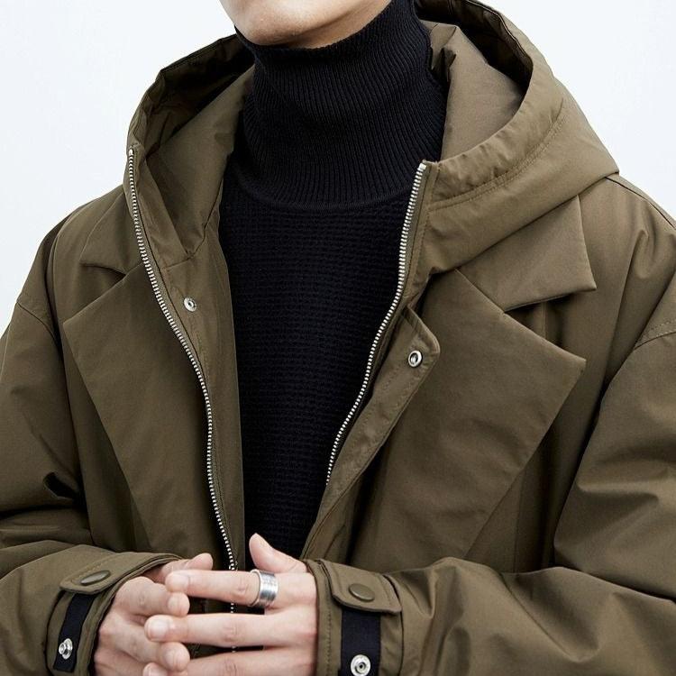 Kenson hooded long overcoat, detail of the cuffs