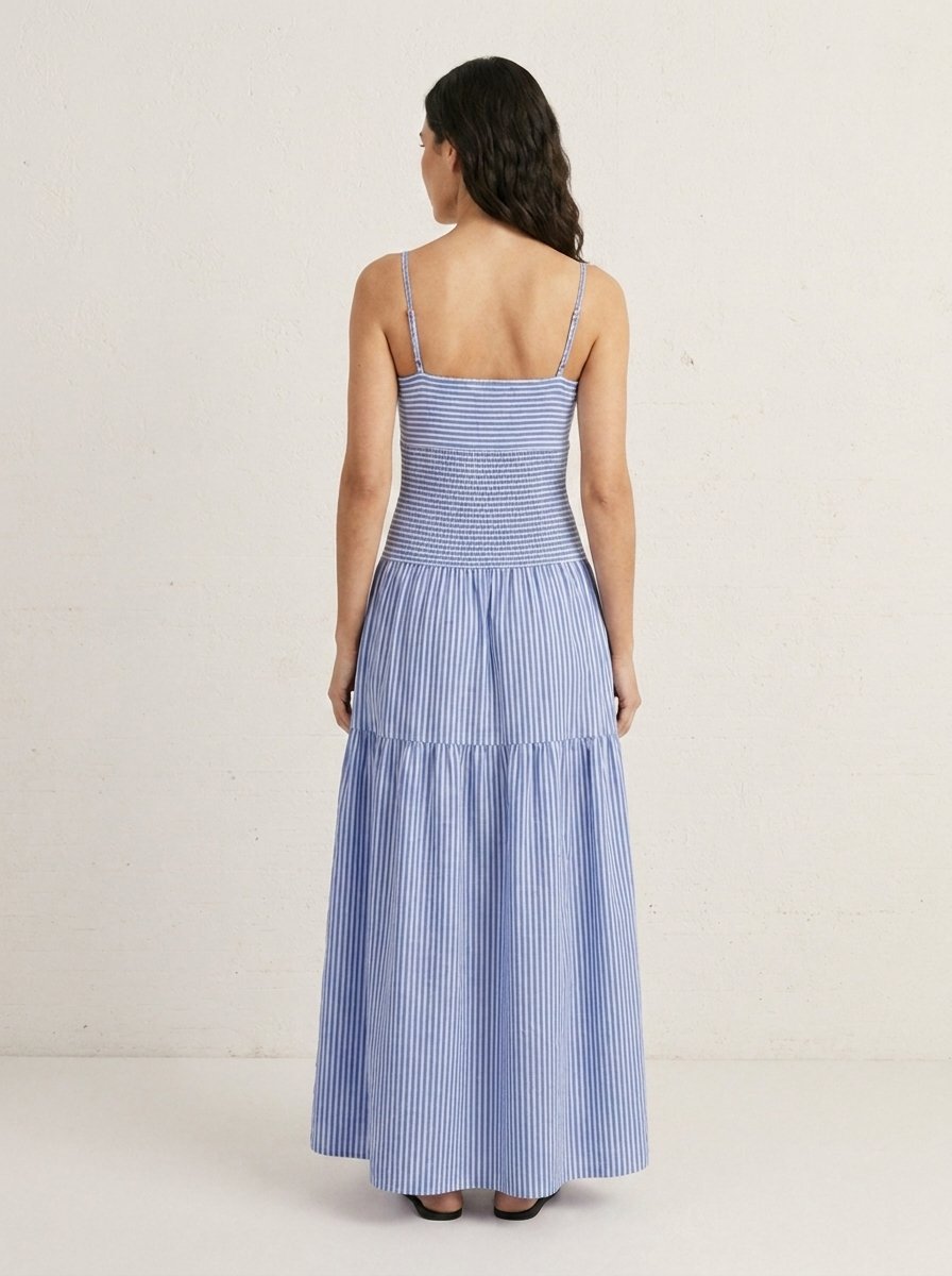 Lachlan striped maxi dress back view