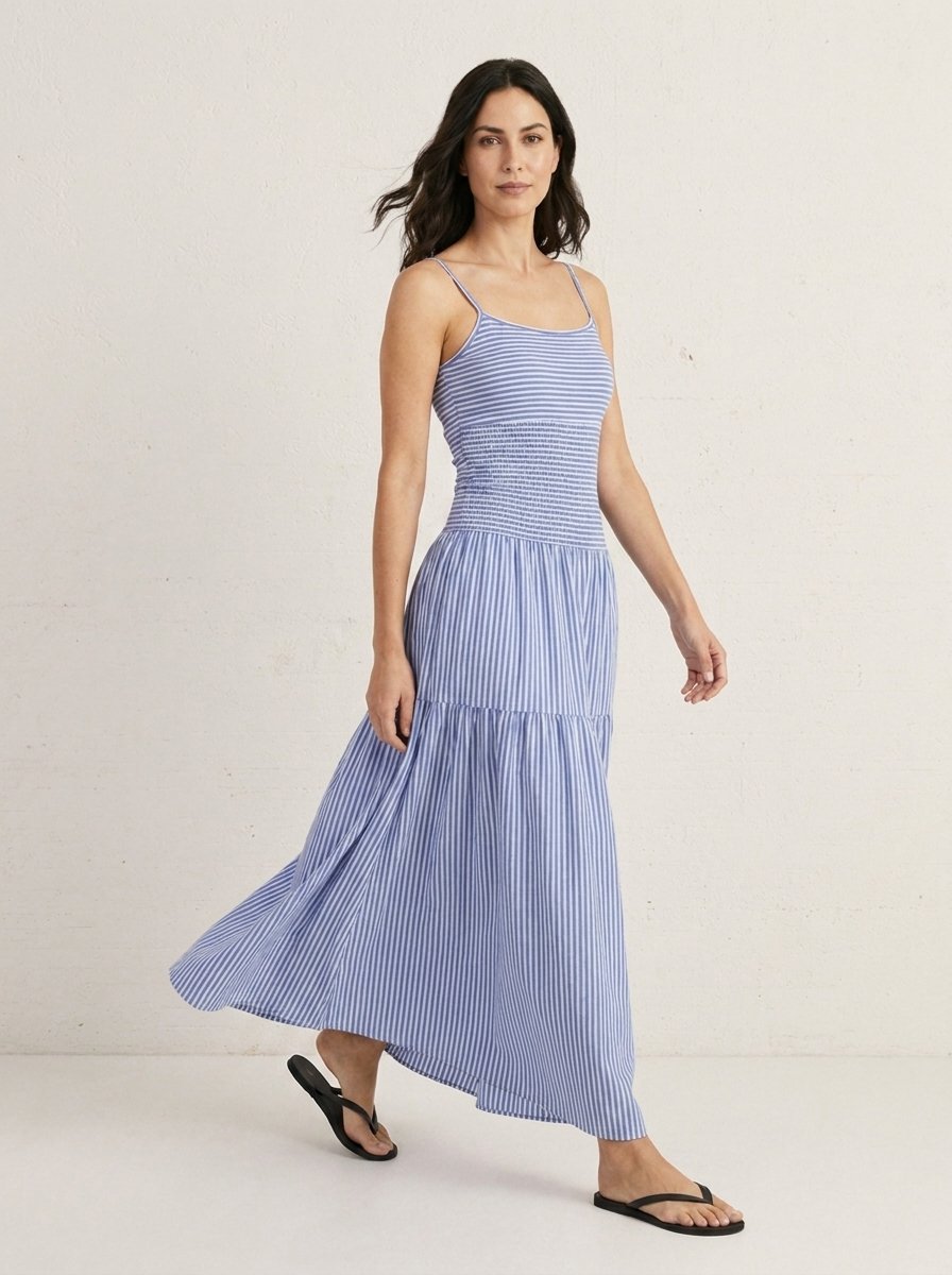 Lachlan striped maxi dress walking