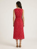 Red floral midi dress, back view