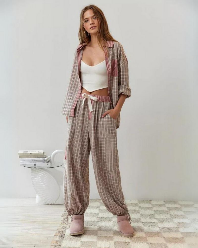 Lenya checked pyjama set with striped trousers