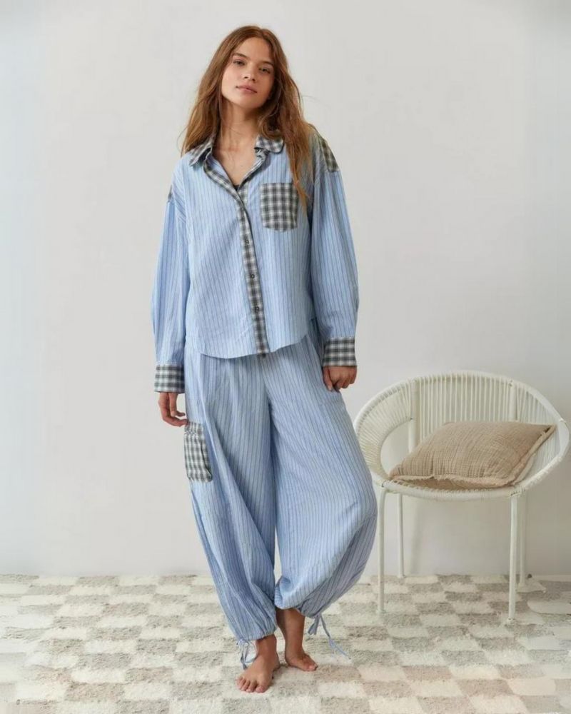 Lenya checked pyjama set with striped trousers, image 2