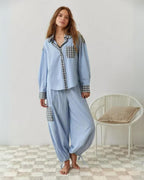 Lenya checked pyjama set with striped trousers, image 2