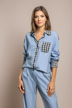 Lenya checked pyjama set with striped trousers, image 3