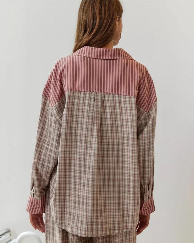 Lenya checked pyjama set with striped trousers, image 5