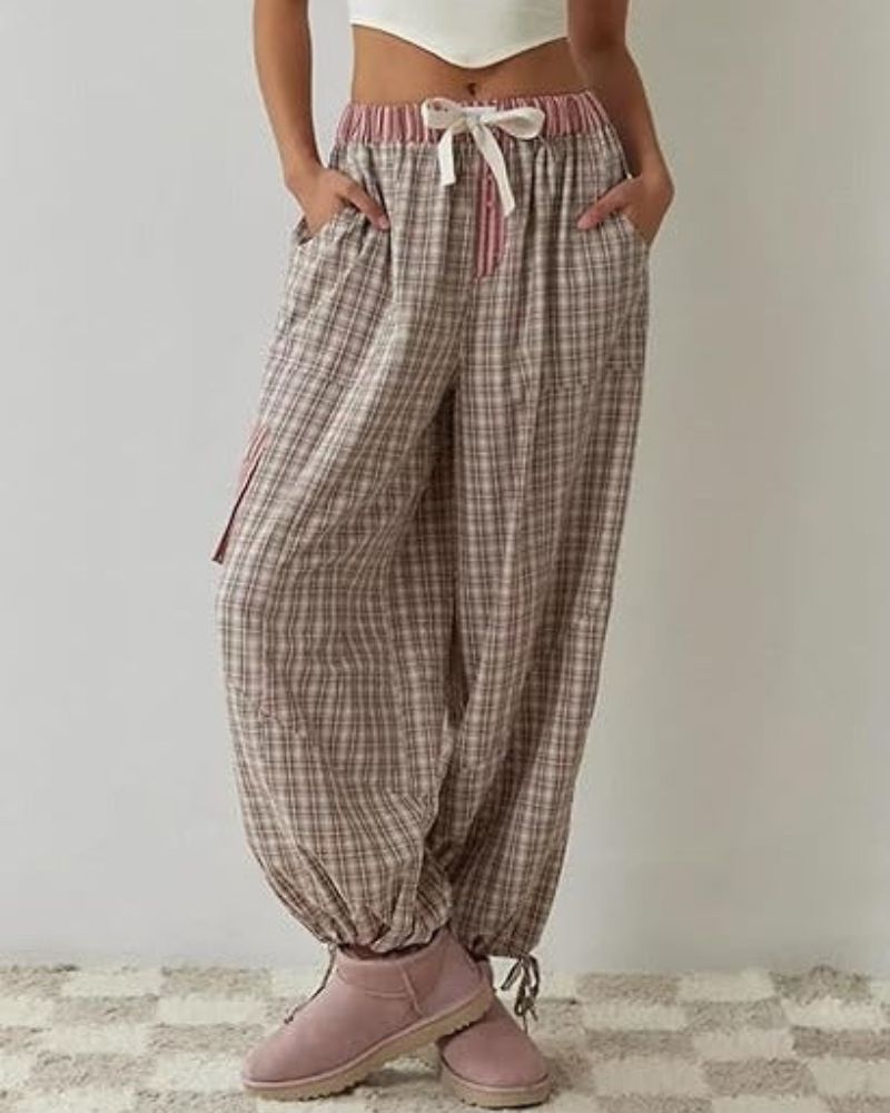 Lenya checked pyjama set with striped trousers, image 6