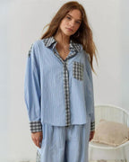 Lenya checked pyjama set with striped trousers, image 7